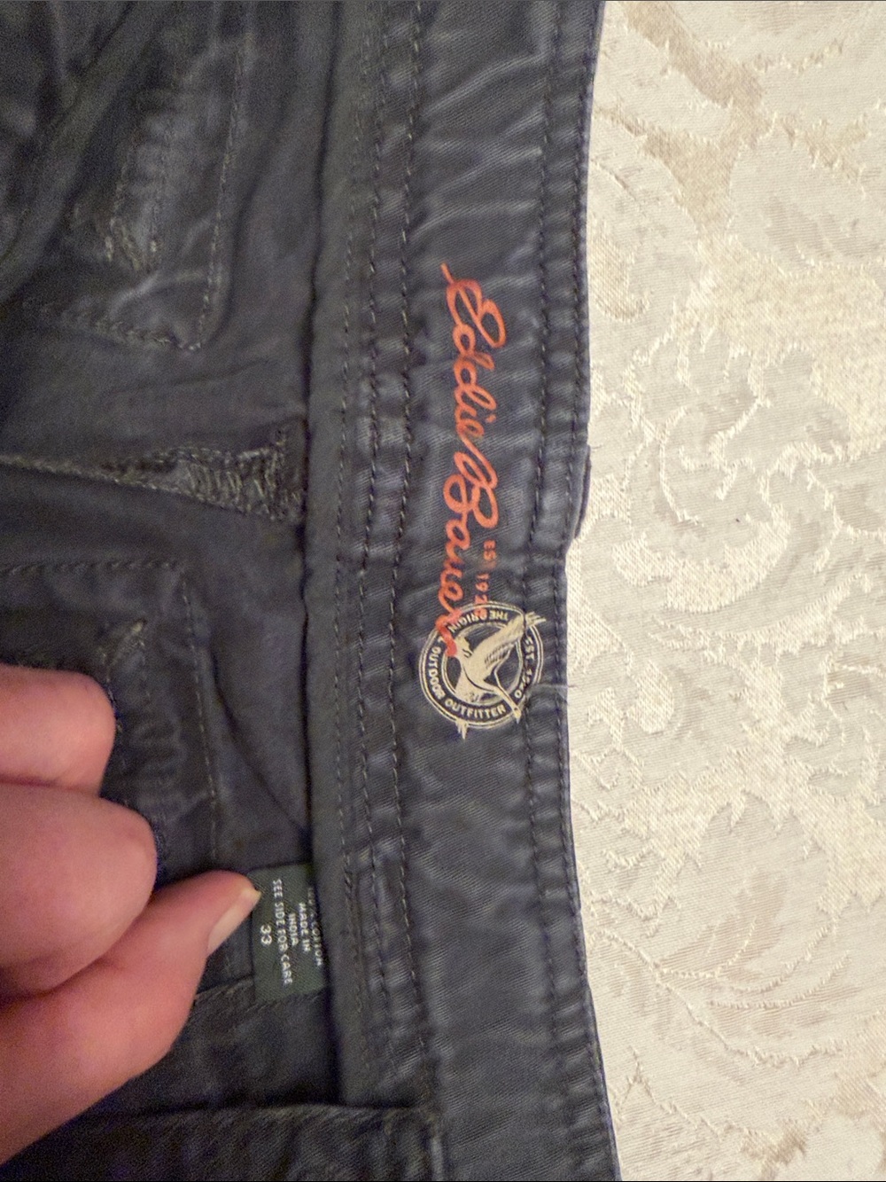 Eddie Bauer Dark Gray Pants with Orange Logo Accent